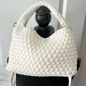 White Woven Shoulder Bag with Textured Design
